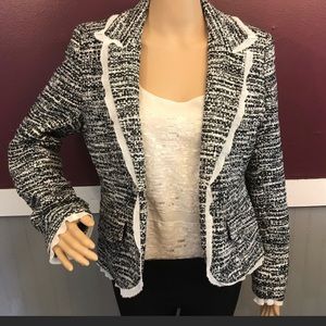 Liz Claiborne black white tweed trimmed blazer 8